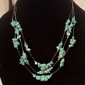 Turquoise Multi Strand Chip Bead Necklace 20” Boho Southwestern